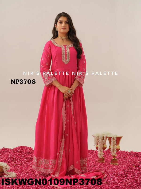 Embroidered Chinon Silk Gown With Dupatta-ISKWGN0109NP3708