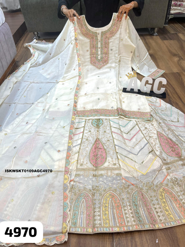 Embroidered Chinon Silk Kurti With Skirt And Dupatta-ISKWSKT0109AGC4970