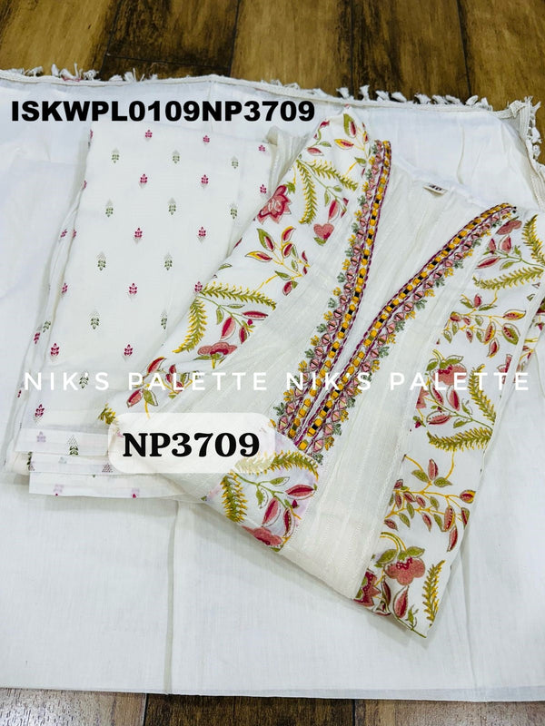 Embroidered Malmal Cotton Peplum Kurti With Palazzo And Dupatta-ISKWPL0109NP3709
