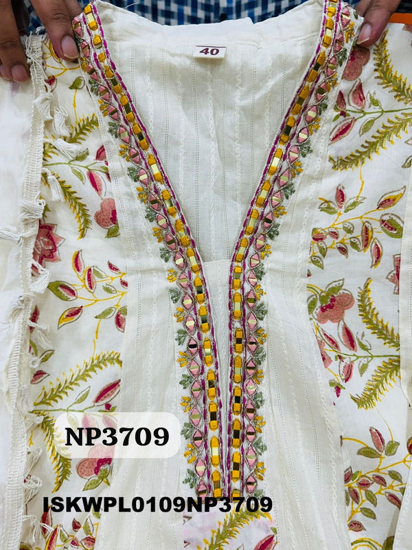 Embroidered Malmal Cotton Peplum Kurti With Palazzo And Dupatta-ISKWPL0109NP3709