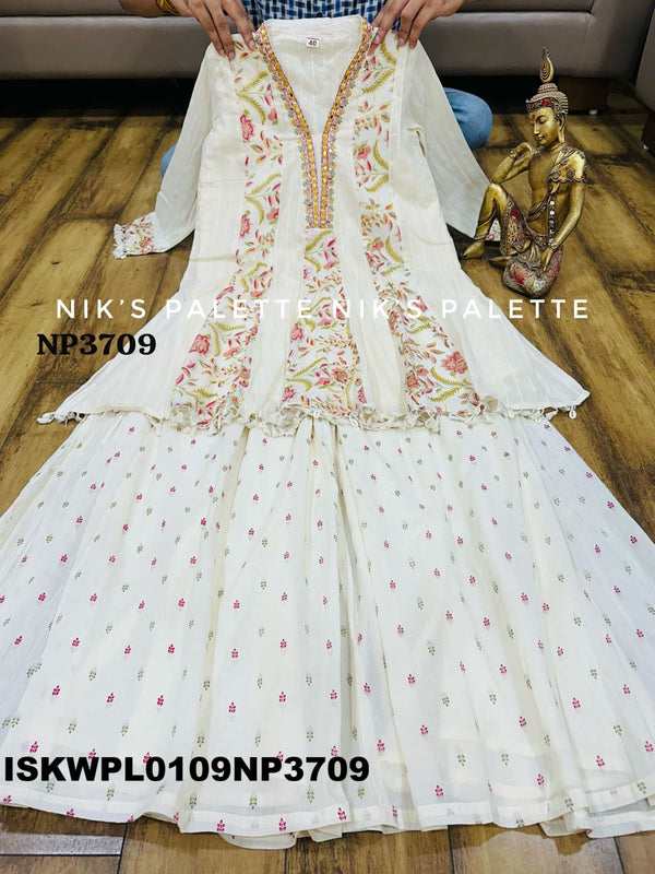 Embroidered Malmal Cotton Peplum Kurti With Palazzo And Dupatta-ISKWPL0109NP3709