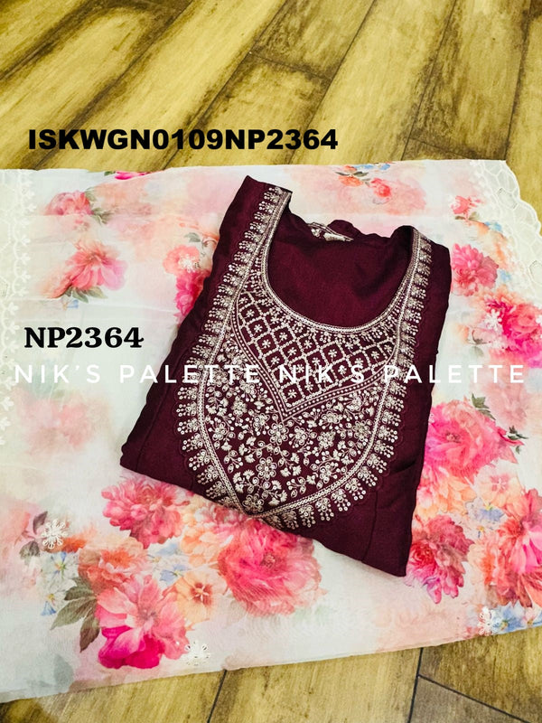 Embroidered Silk Gown With Digital Printed Organza Dupatta-ISKWGN0109NP2364