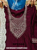 Embroidered Silk Gown With Digital Printed Organza Dupatta-ISKWGN0109NP2364