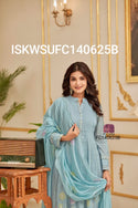 Embroidered Malmal Chanderi Kurti With Silk Pant And Dupatta-ISKWSUFC140625B