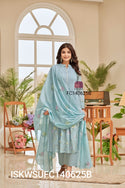 Embroidered Malmal Chanderi Kurti With Silk Pant And Dupatta-ISKWSUFC140625B