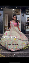 Embroidered Georgette Lehenga With Blouse And Net Dupatta-ISKWLH19038593