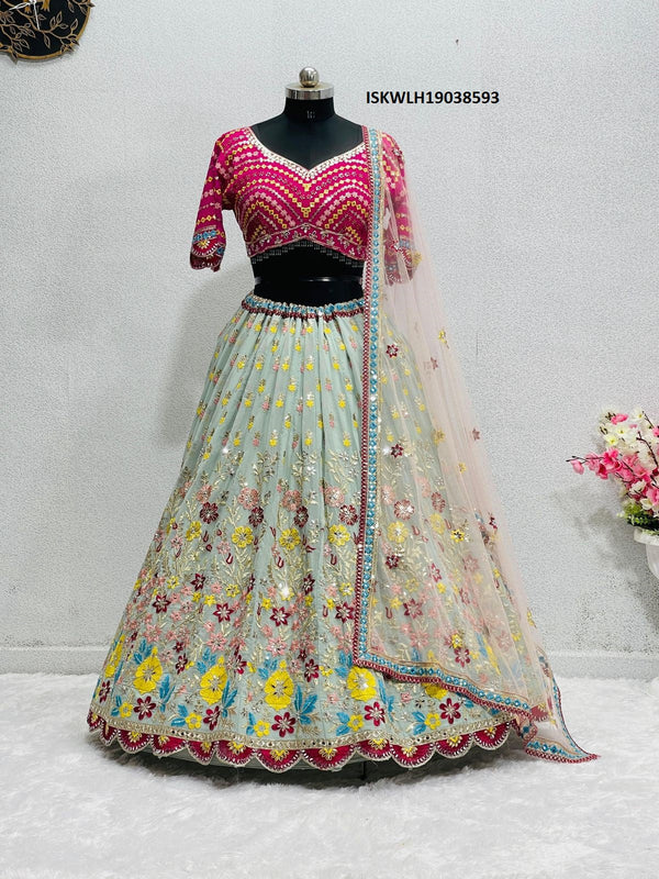 Embroidered Georgette Lehenga With Blouse And Net Dupatta-ISKWLH19038593