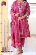 Bandhani Printed Cotton Kurti With Pant And Dupatta-ISKWSUJV260224P