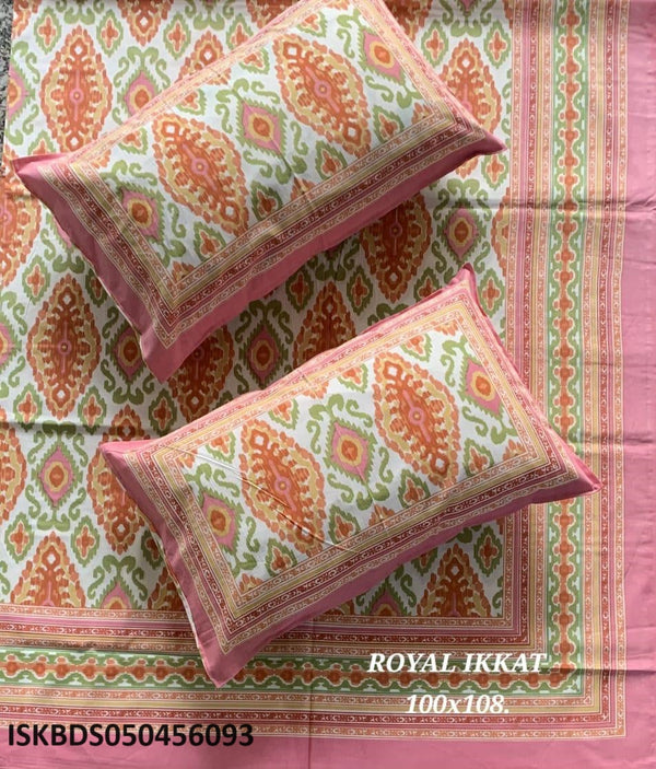 Ikkat Printed Cotton Bedsheet With Pillow Cover-ISKBDS050456093