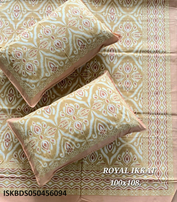 Ikkat Printed Cotton Bedsheet With Pillow Cover-ISKBDS050456094