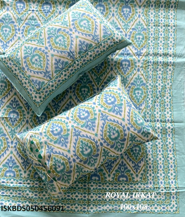 Ikkat Printed Cotton Bedsheet With Pillow Cover-ISKBDS050456091