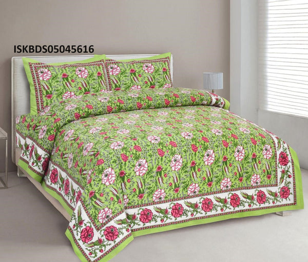 Cotton Queen Size Fitted Bedsheets With Pillow Cover-ISKBDS05045616