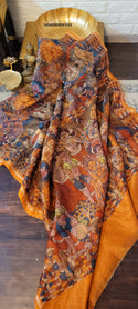Hand Crafted Banarasi Linen Cotton Saree With Blouse-ISKWSR08047033