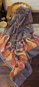 Hand Crafted Banarasi Linen Cotton Saree With Blouse-ISKWSR08047033