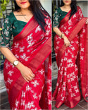 Printed Maslin Cotton Saree With Contrast Blouse-ISKWSR09047025