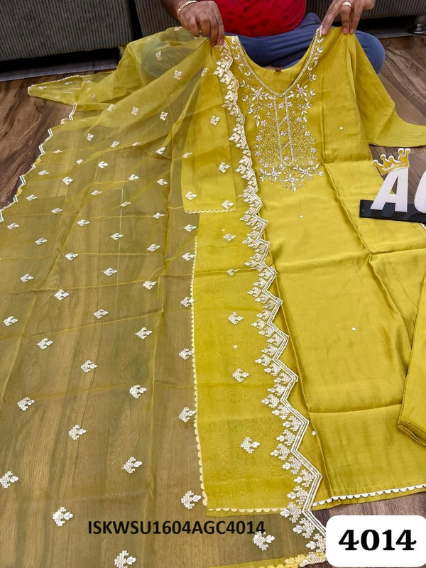 Embroidered Chanderi Silk Kurti With Pant And Organza Dupatta-ISKWSU1604AGC4014