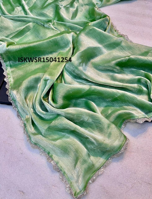 Sequined Jimmy Chiffon Saree With Raw Silk Blouse-ISKWSR15041254