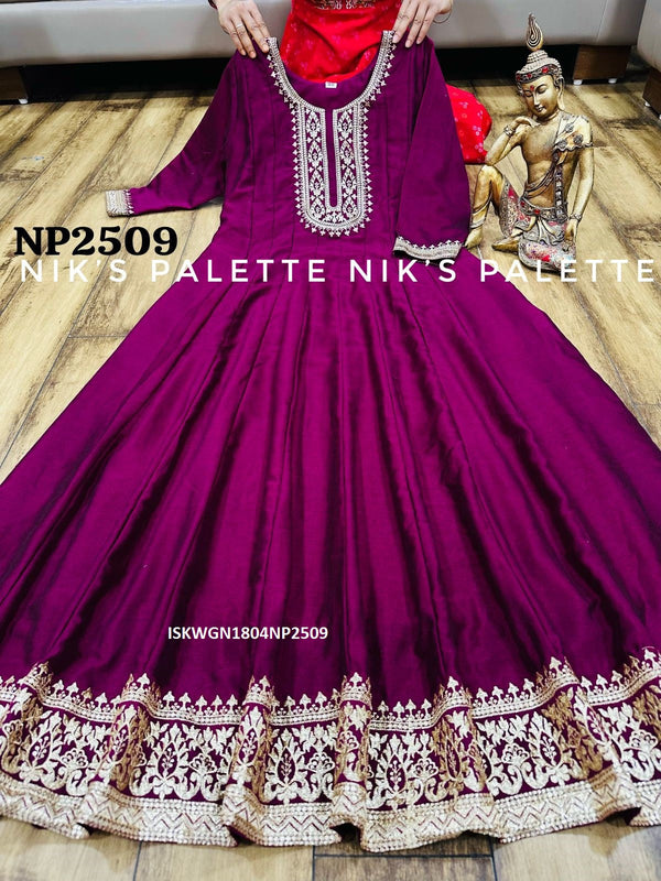 Silk Gown With Floral Printed Handloom Weaving Banarasi Dupatta-ISKWGN1804NP2509