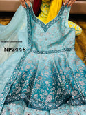 Digital Printed Taffeta Silk Peplum Top With Skirt And Organza Dupatta-ISKWSKT1904NP2448