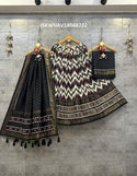 Digital Printed Tussar Silk Lehenga With Blouse And Dupatta-ISKWNAV18048732