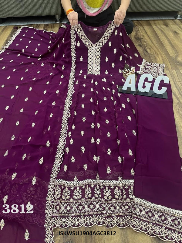 Embroidered Georgette Kurti With Pant And Dupatta-ISKWSU1904AGC3812