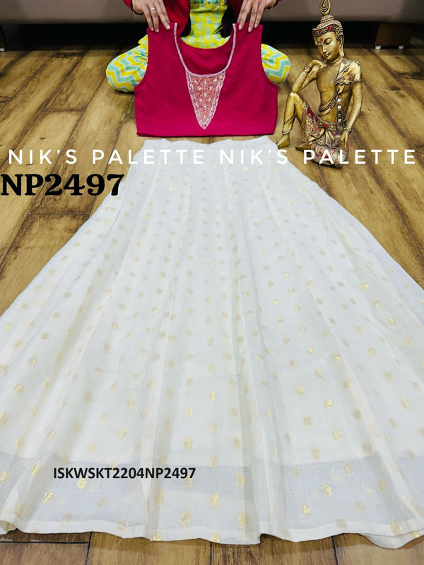 Kota Chanderi Self Zari Weaving Skirt With Bandhani Printed Georgette Shrug And Crop Top-ISKWSKT2204NP2497