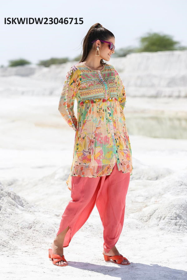 Printed Chiffon Top With Tulip Pant-ISKWIDW23046715