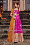 Embroidered Banarasi Silk Gown With Organza Dupatta-ISKWGN1904BK660N