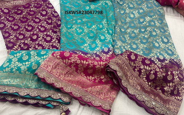 Ombre Banarasi Weaved Khadi Georgette Saree With Blouse-ISKWSR23047798