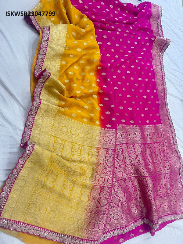 Ombre Banarasi Weaved Khadi Georgette Saree With Blouse-ISKWSR23047799