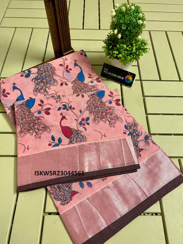 Printed Handloom Cotton Saree With Contrast Blouse-ISKWSR23044561