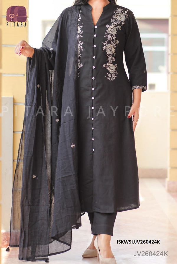 Embroidered Cotton Kurti With Pant And Dupatta-ISKWSUJV260424K