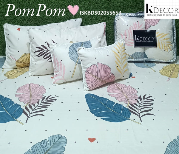 Printed Cotton Double Bedsheet With Pillow Cover And Cushion Set-ISKBDS02055653