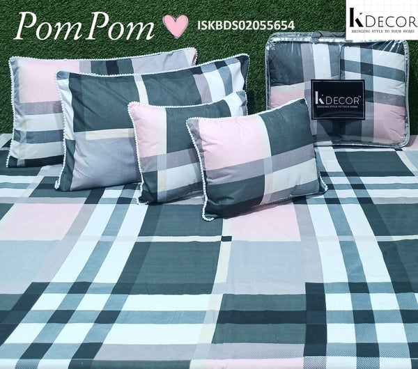 Printed Cotton Double Bedsheet With Pillow Cover And Cushion Set-ISKBDS02055654