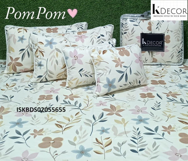 Printed Cotton Double Bedsheet With Pillow Cover And Cushion Set-ISKBDS02055655