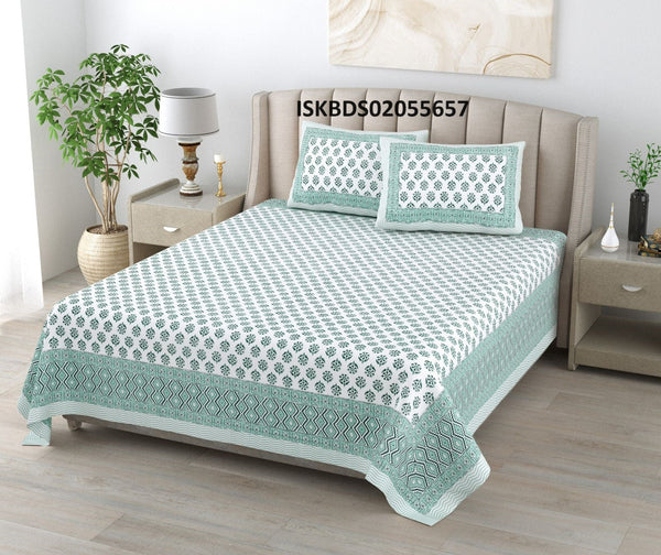 Printed Cotton Bedsheet With Pillow Cover-ISKBDS02055657