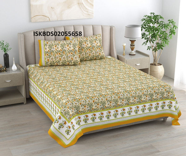Printed Cotton Bedsheet With Pillow Cover-ISKBDS02055658