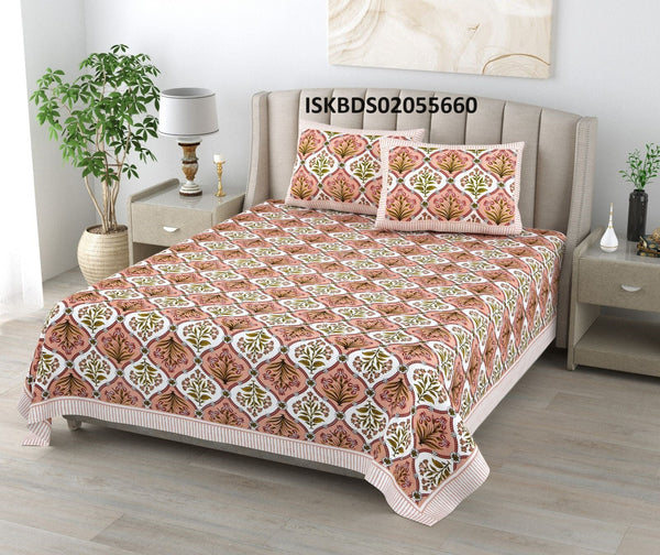 Printed Cotton Bedsheet With Pillow Cover-ISKBDS02055660