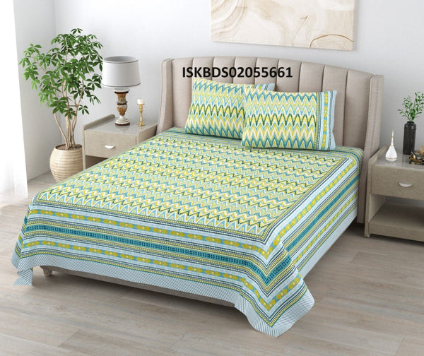 Printed Cotton Bedsheet With Pillow Cover-ISKBDS02055661