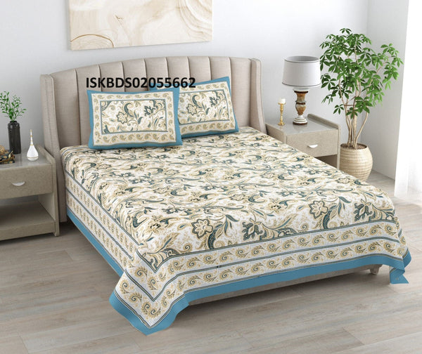 Printed Cotton Bedsheet With Pillow Cover-ISKBDS02055662
