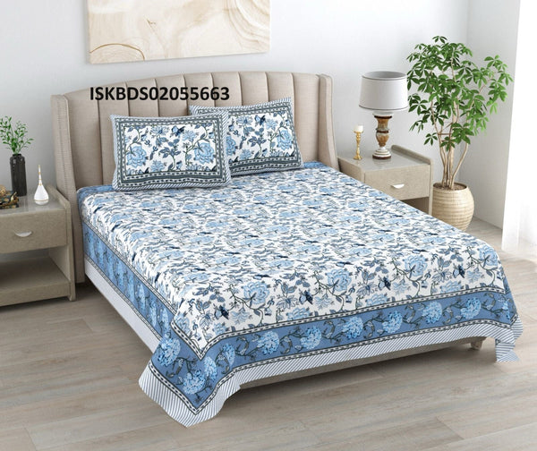 Printed Cotton Bedsheet With Pillow Cover-ISKBDS02055663