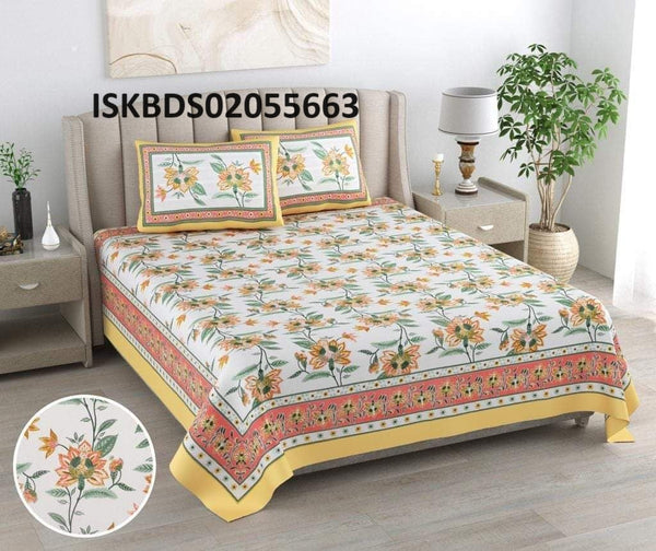 Printed Cotton Bedsheet With Pillow Cover-ISKBDS02055663