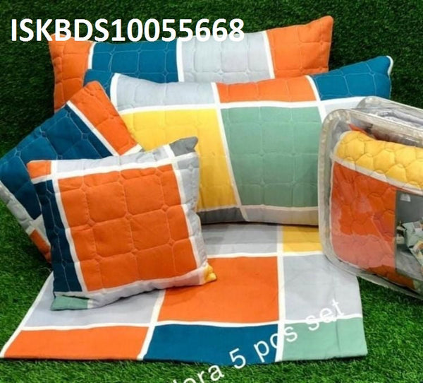 Glace Cotton Bedsheet With Pillow Cover And Cushion Set-ISKBDS10055668