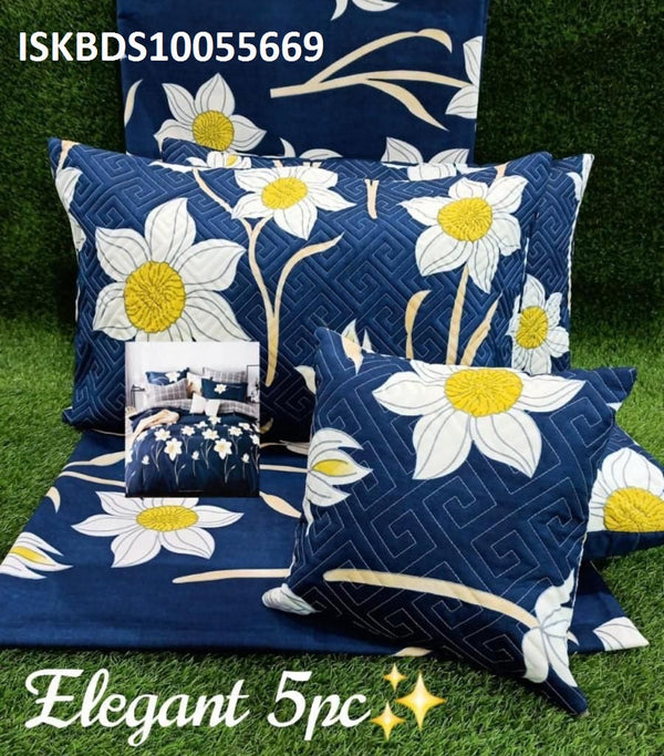 Glace Cotton Bedsheet With Pillow Cover And Cushion Set-ISKBDS10055669