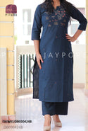 Embroidered Linen Cotton Kurti With Pant-ISKWKUDB030424B/DB030424M