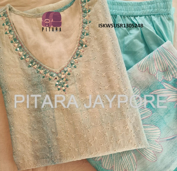 Digital Printed Cotton Kurti With Pant And Chanderi Dupatta-ISKWSUSR130524P/SR130524B
