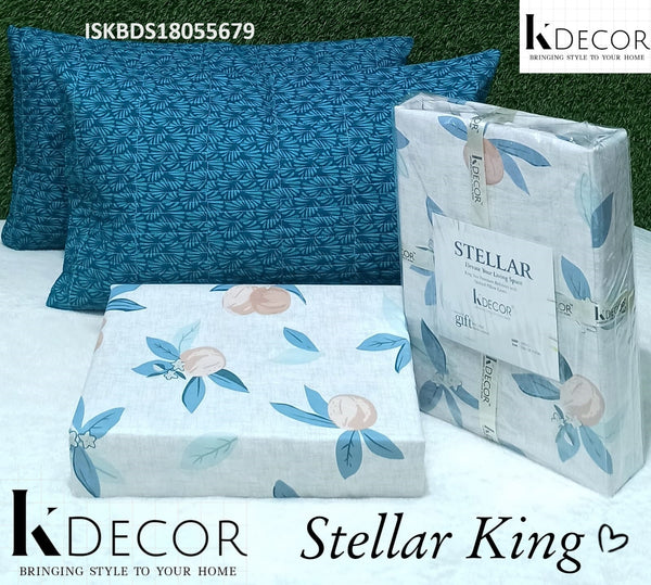 Cotton Kingsize Bedsheet With Quilted Pillow Cover-ISKBDS18055679