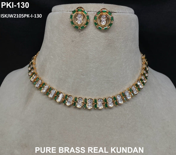 Pure Brass Real Kundan Jewelry Set-ISKJW2105PKI-130