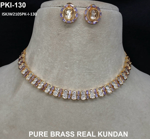 Pure Brass Real Kundan Jewelry Set-ISKJW2105PKI-130