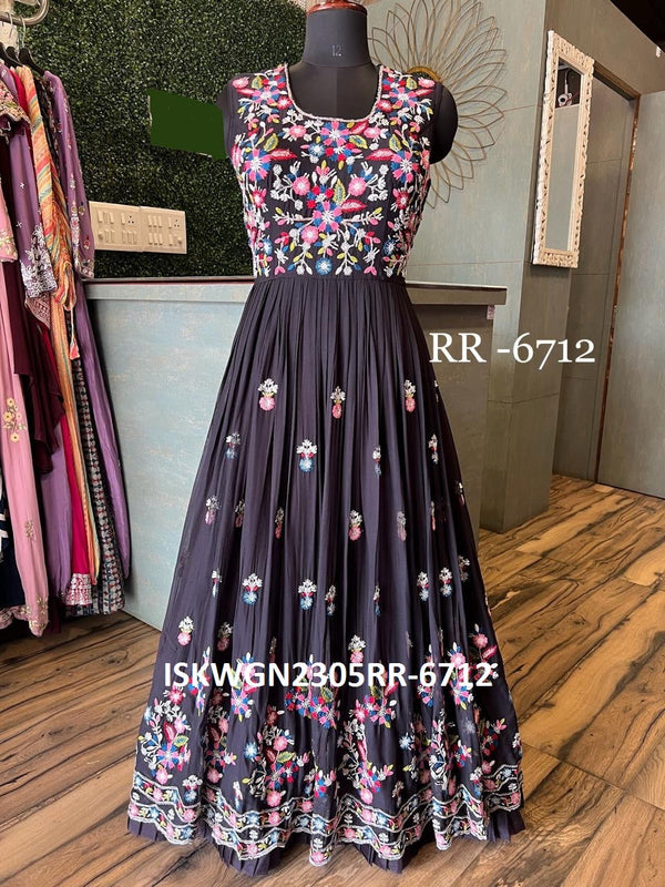 Embroidered Georgette Gown With Shrug-ISKWGN2305RR-6712